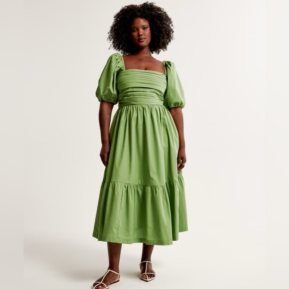 NWT The A&F Emerson Poplin Puff Sleeve Midi Dress